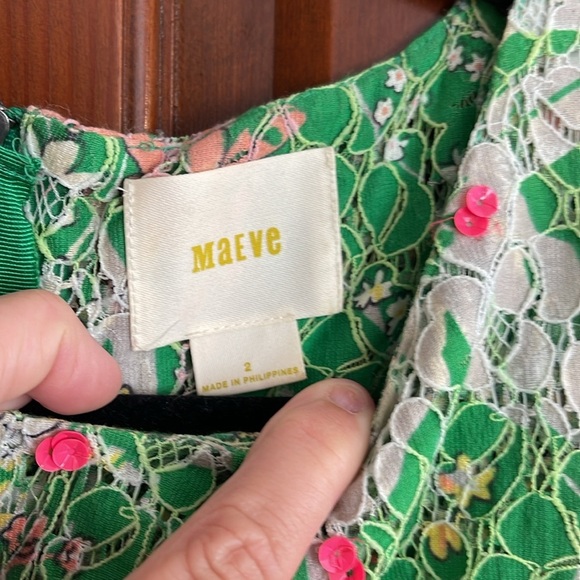 ANTHROPOLOGIE MAEVE Floral Green AND PINK SEQUIN VERBENA Dress (2) - Picture 7 of 10
